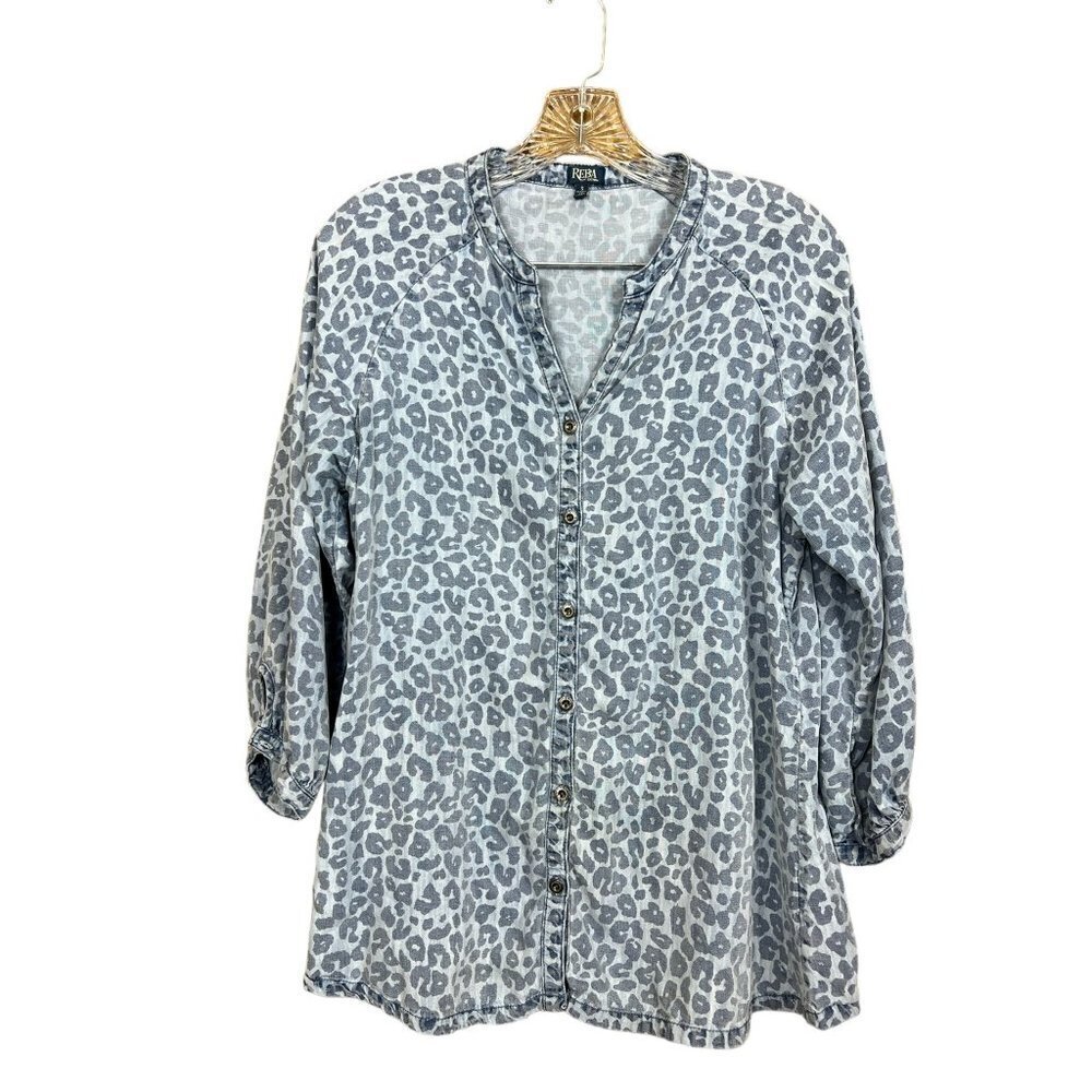 Reba Women's Denim Animal Print Lightweight Top